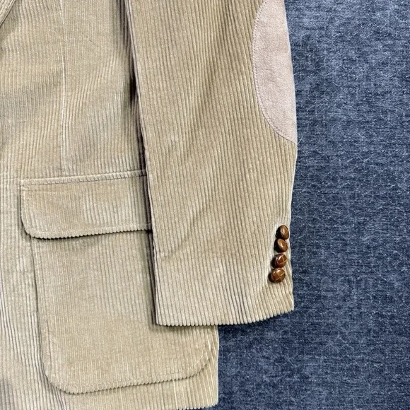 Vintage Lands End Blazer Mens 42R Tan Corduroy 2 Button Leather Elbow Pad Coat